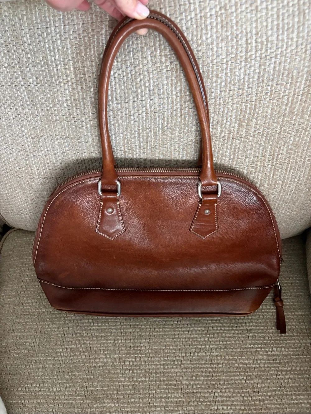 Polished Brown Leather Dome Satchel - Women